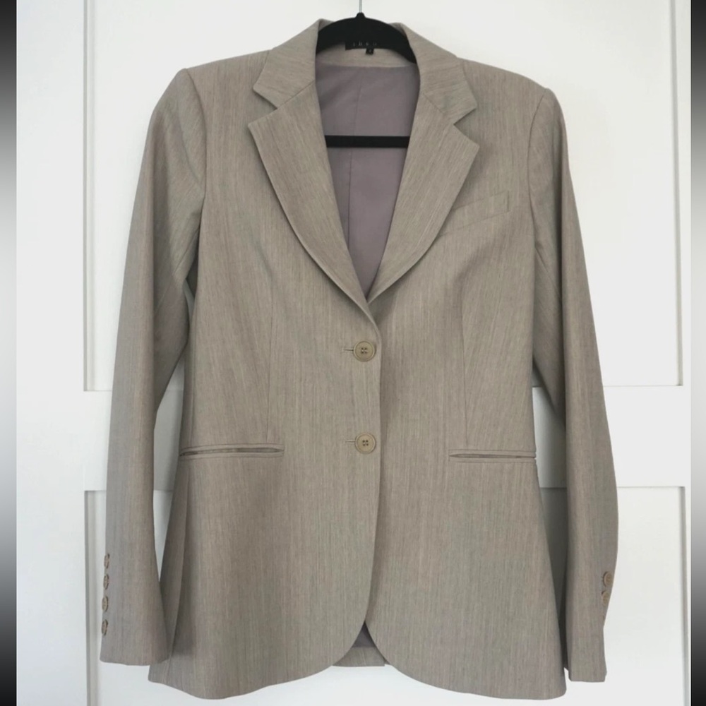 Theory Womens Rory Tailor Tailored Wool Gray Sand Blazer Jacket 4 - Picture 1 of 9